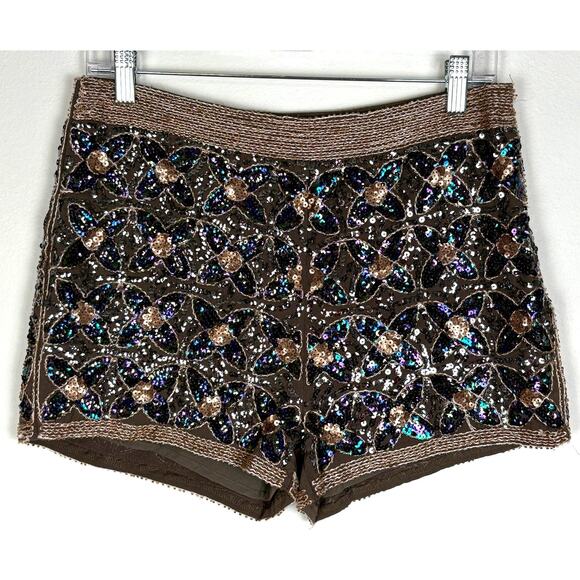 Anthropologie ENDLESS ROSE Boho Sequin Floral High Waist Party Shorts Size M - Picture 1 of 9